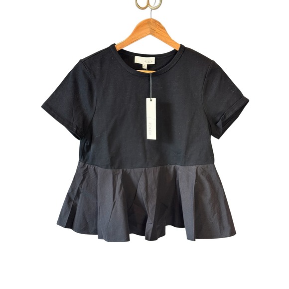 Pinch Tops - Pinch Womens Black Peplum T-Shirt Mixed Media Short Sleeve Top Small NWT